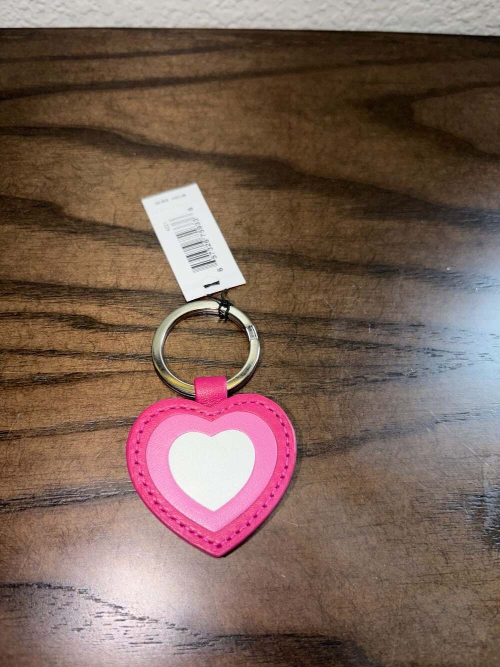 Coach Pink and White Leather Heart Keychain Bag Charm